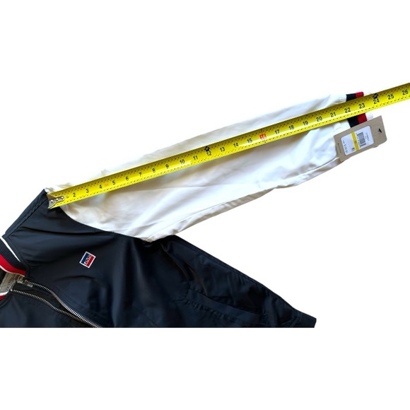 $100 Navy Levi’s Retro Varsity Bomber Jacket Medium Colorblock Stripe Trim NWT - Picture 13 of 16